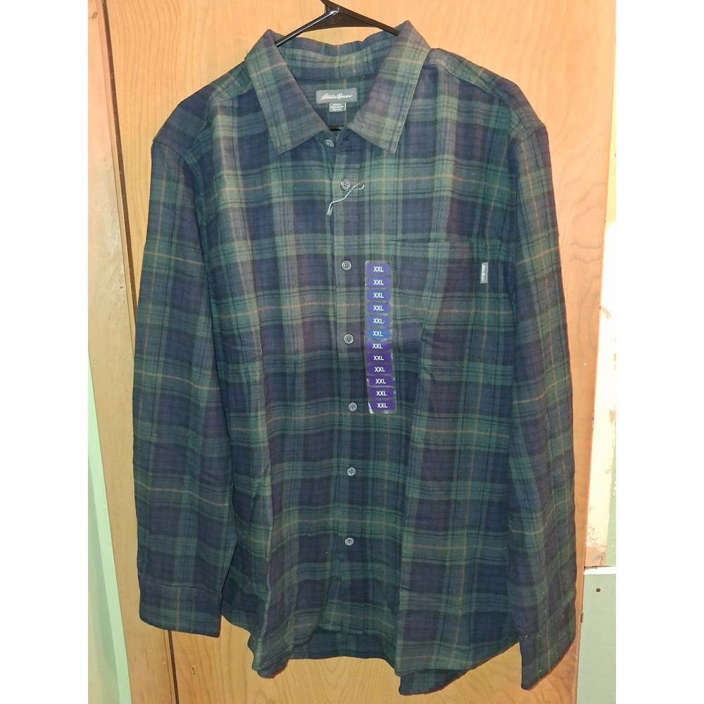 Eddie Bauer Men's Plaid Button-Front Shirt XXL Green
